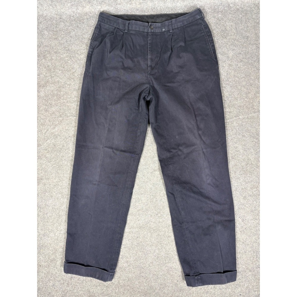 Brooks Brothers 346 Mens Pleated Chinos Navy Blue Cotton Pants W36 L34 Cuffed